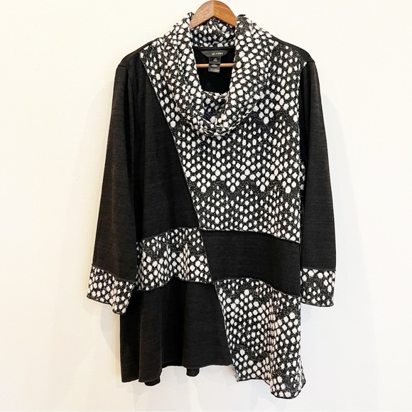 Ali Miles 1X Sweater Top Cowl Neck Art To Wear Artsy Plus Lagenlook Patchwork - Picture 1 of 11